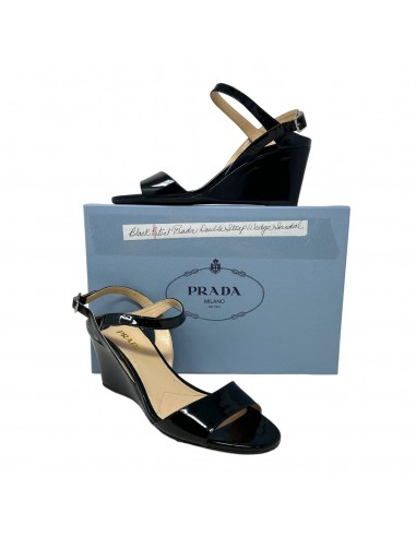 Calzature Donna Patent Leather Wedge Sandals, Vernice, Nero Luxury Designer By Prada  Size: 9 le concept de la Pate a emporter 